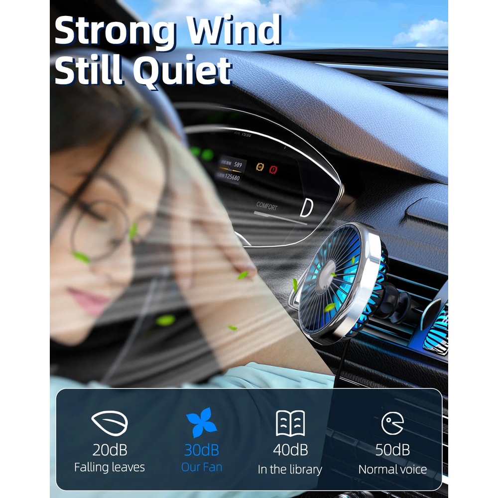 Car Fan Mount For Front Rear Air Vent Air Circulation Fan With 3 Wind Speeds For Strong Airflow 4