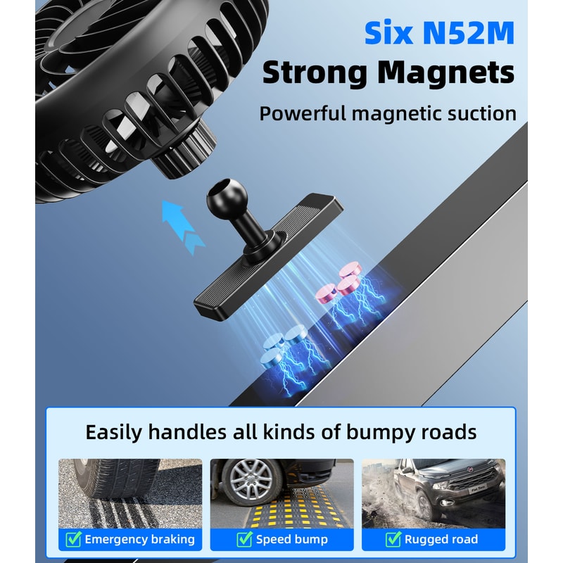 USB Powered Portable Magnetic Golf Cart Fan, Car Air Fan with 3 Speed, Magnetic Base for Outdoor Activities