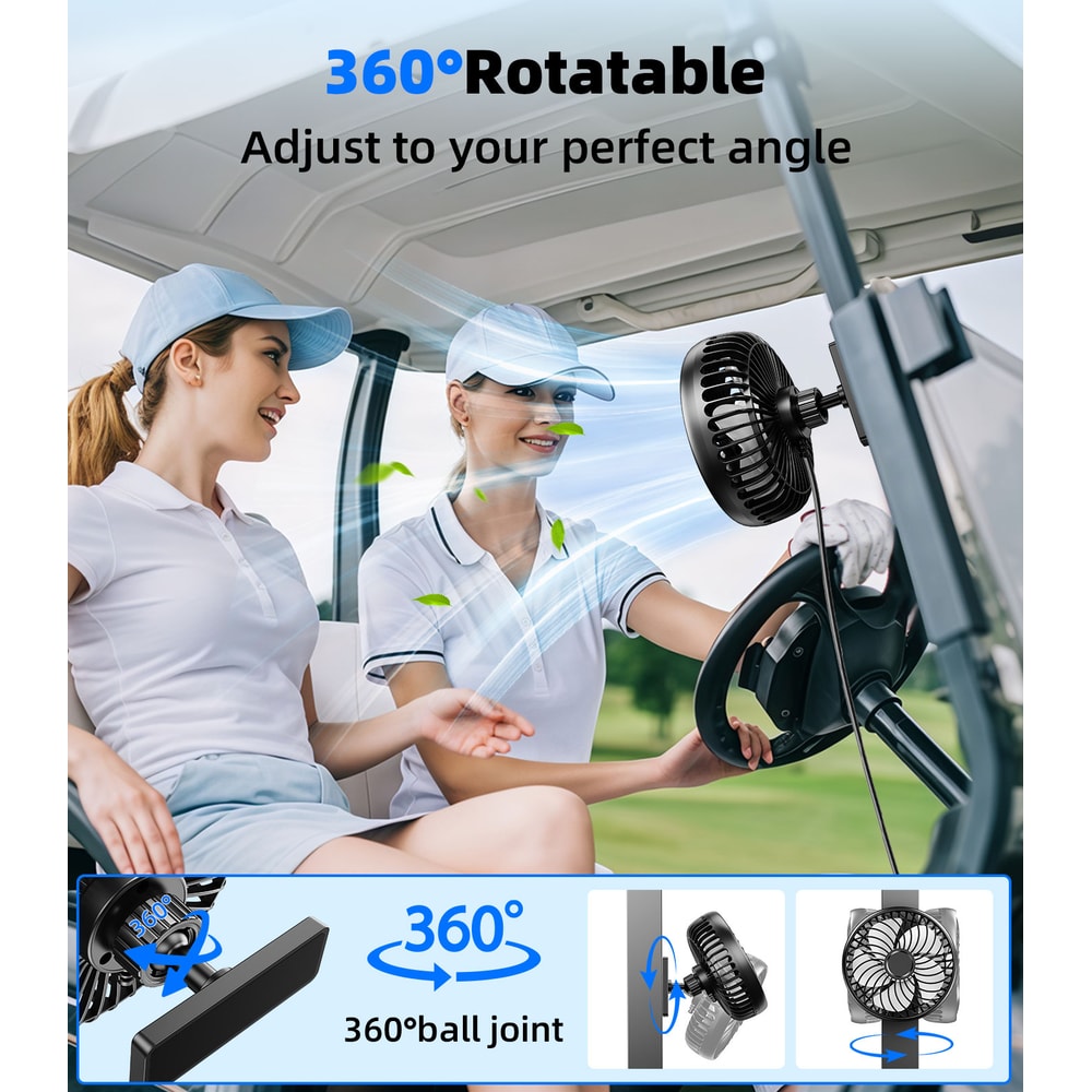 USB Powered Portable Magnetic Golf Cart Fan, Car Air Fan with 3 Speed, Magnetic Base for Outdoor Activities