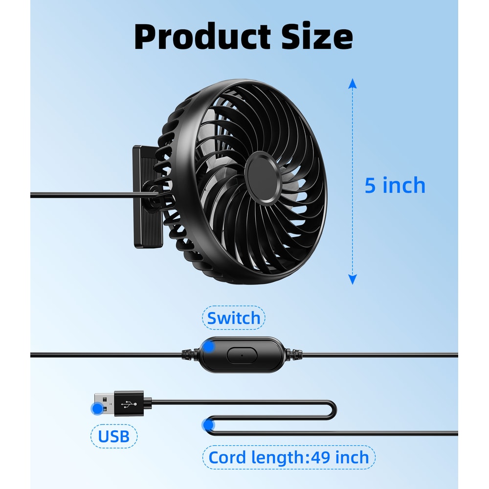 USB Powered Portable Magnetic Golf Cart Fan, Car Air Fan with 3 Speed, Magnetic Base for Outdoor Activities