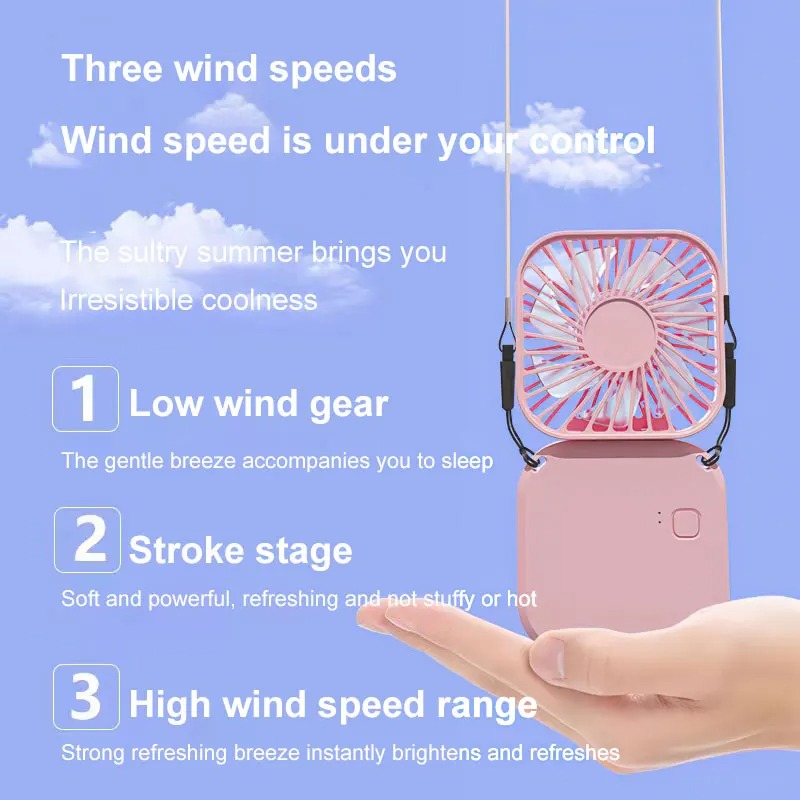 Portable Hanging Neck Fan, Mini Handheld Fan, Foldable Fan, USB Rechargeable Turbine Fan