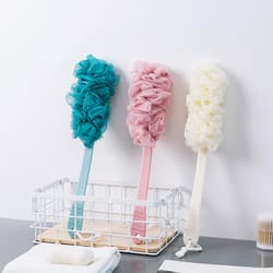 soft cleaner skin scrub back brush, long handle shower mesh bath, bubble ball loofah body exfoliating brush for bathroom