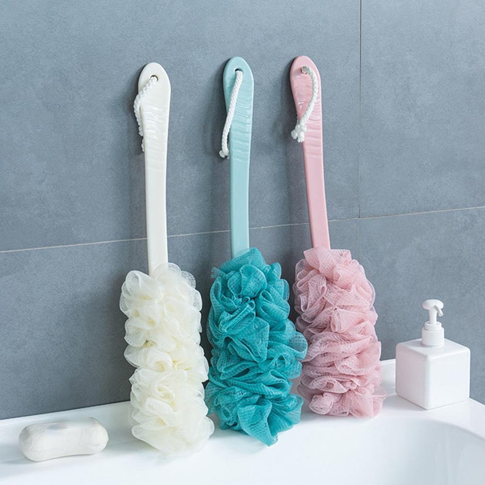 Soft Cleaner Skin Scrub Back Brush, Long Handle Shower Mesh Bath, Bubble Ball Loofah Body Exfoliating Brush for Bathroom