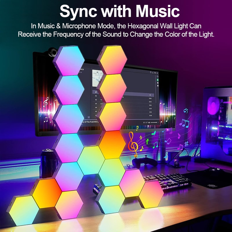 Ambient Night Light RGB Smart Hexagonal Wall Lamp DIY Shape Music Rhythm APP For Game Room 3