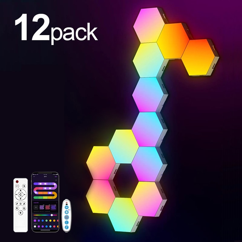 Ambient Night Light RGB Smart Hexagonal Wall Lamp DIY Shape Music Rhythm APP For Game Room 7