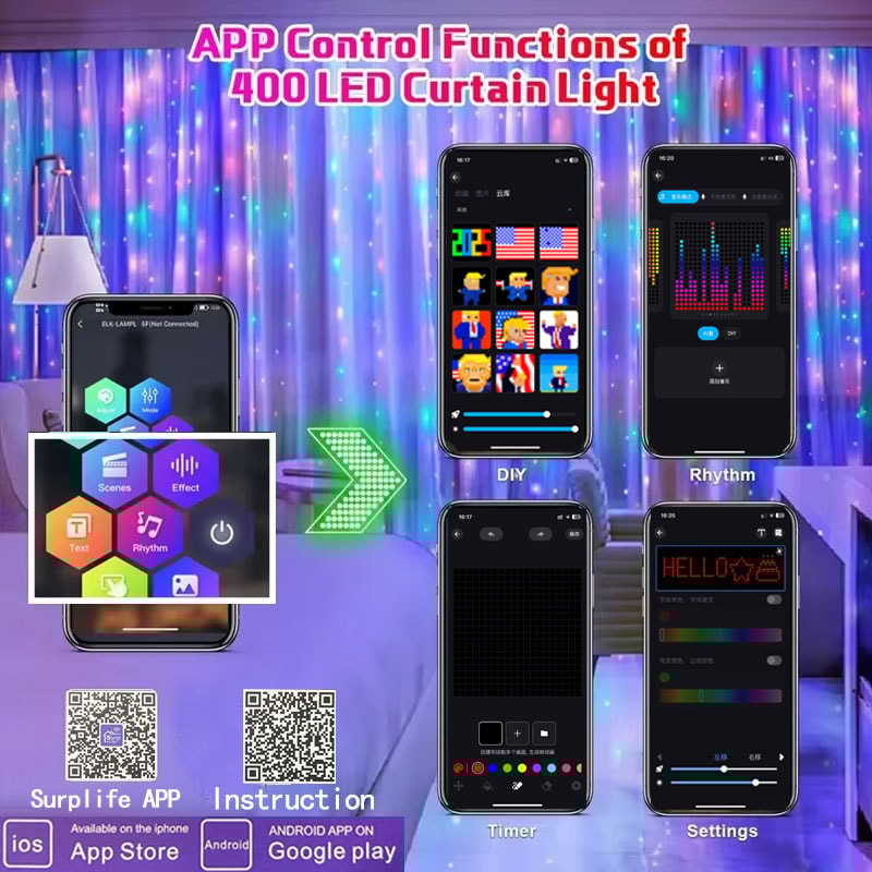 Christmas Curtain String Outdoor Fairy Lights LED Smart Curtain Lights With App Control 1