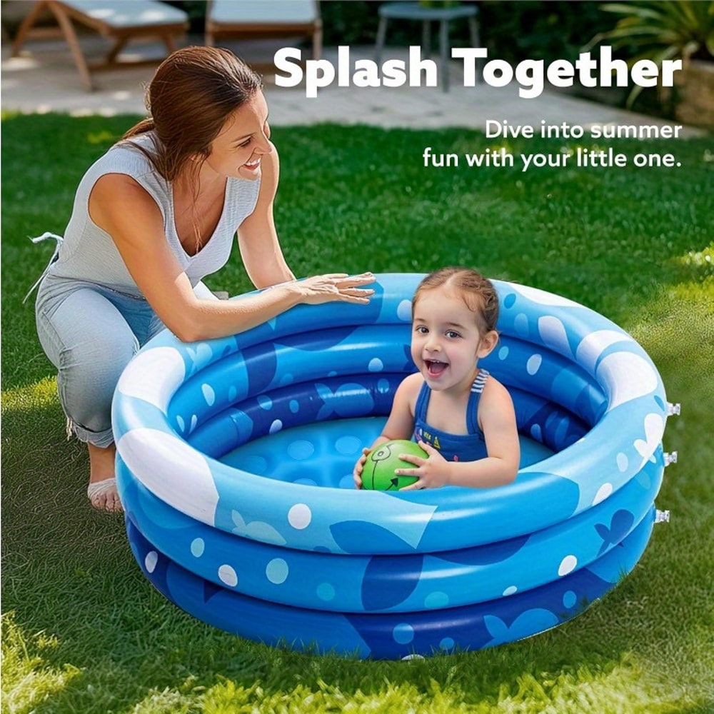 Blue Baby Pool For Kids Joyfy Inflatable Kiddie Pool Blow Up 3 Rings Summer Water Party Swimming Po 1
