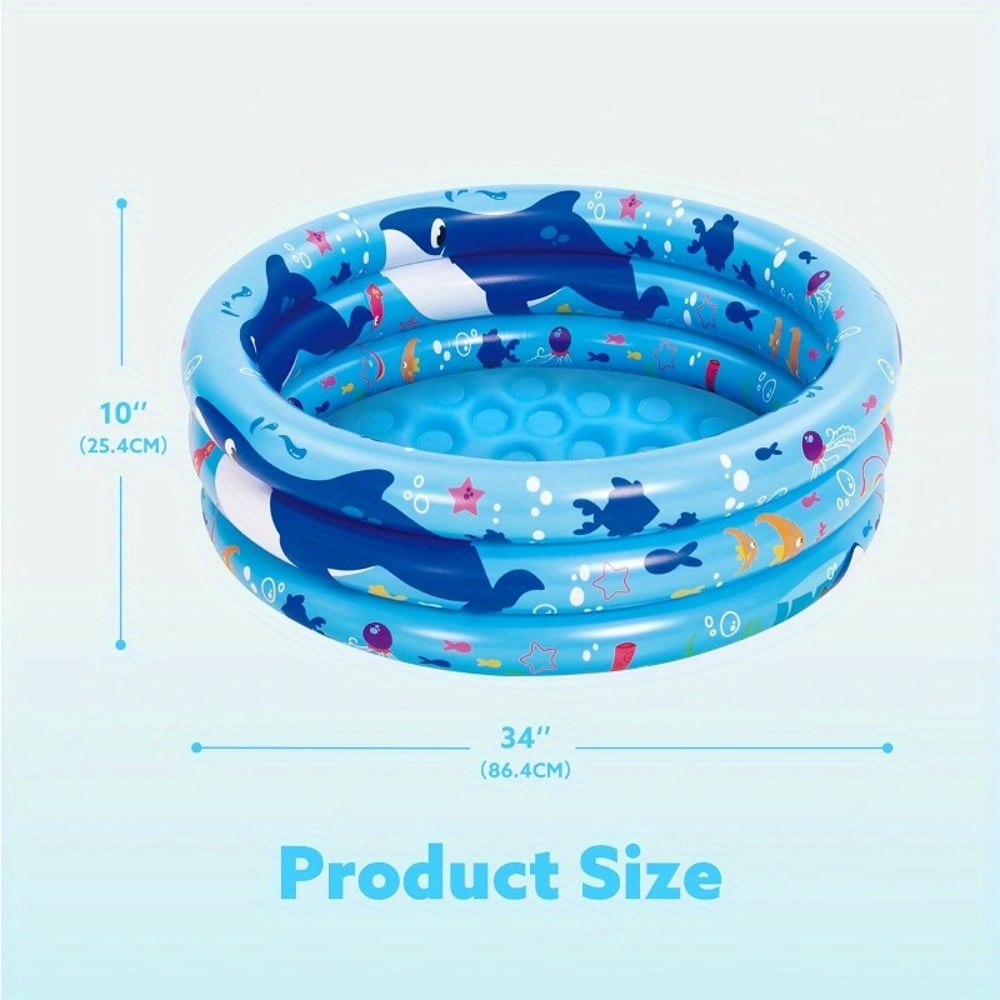 Blue Baby Pool For Kids Joyfy Inflatable Kiddie Pool Blow Up 3 Rings Summer Water Party Swimming Po 2