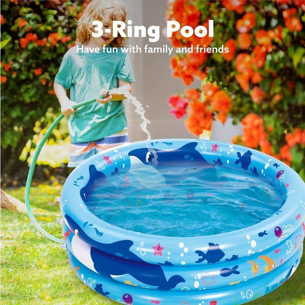 Blue Baby Pool For Kids Joyfy Inflatable Kiddie Pool Blow Up 3 Rings Summer Water Party Swimming Po 3