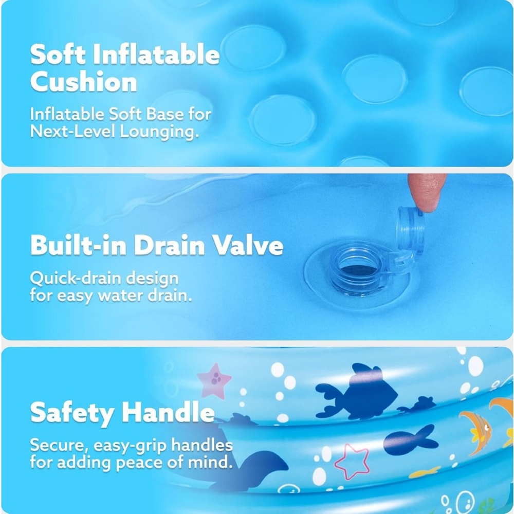 Blue Baby Pool For Kids Joyfy Inflatable Kiddie Pool Blow Up 3 Rings Summer Water Party Swimming Po 4