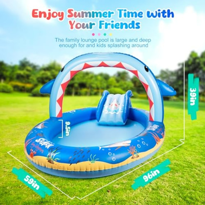 Easy Setup Inflatable Dinosaur Pool With Slide Sprinkler For Backyard Fun 1