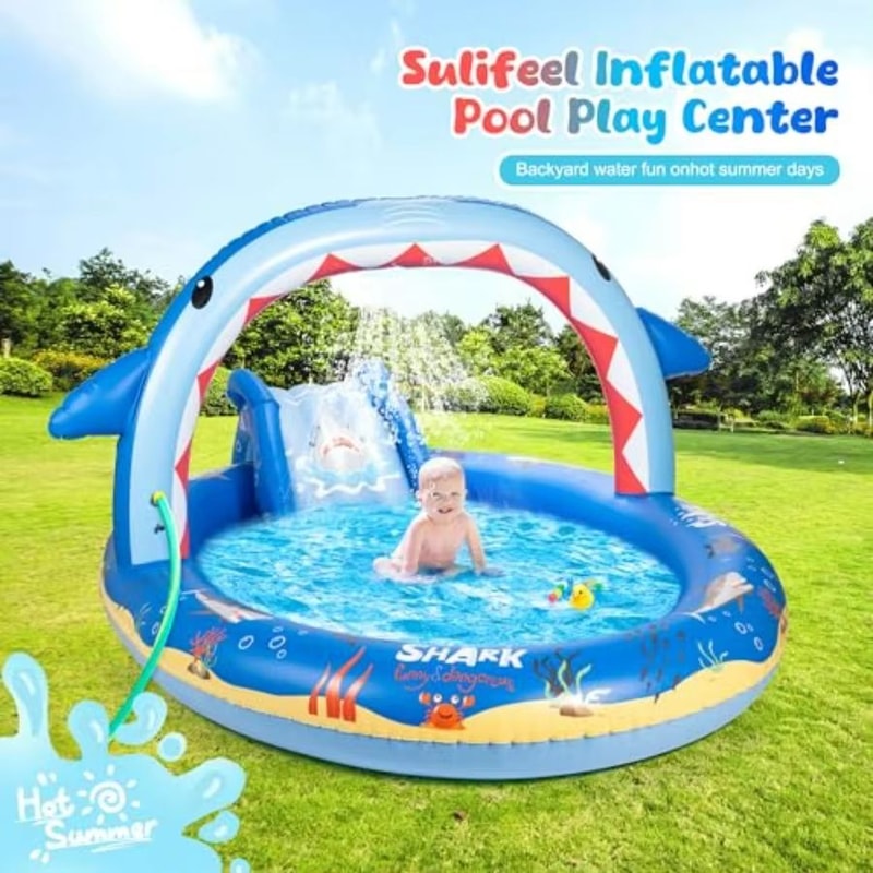 Easy Setup Inflatable Dinosaur Pool With Slide Sprinkler For Backyard Fun 0