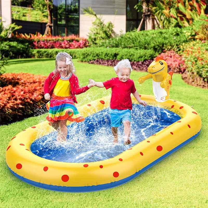 PVC Outdoor Bath Lawn Sprinkler Inflatable Swimming Pool Dinosaur Shaped Childrens Water Play Mat F 2