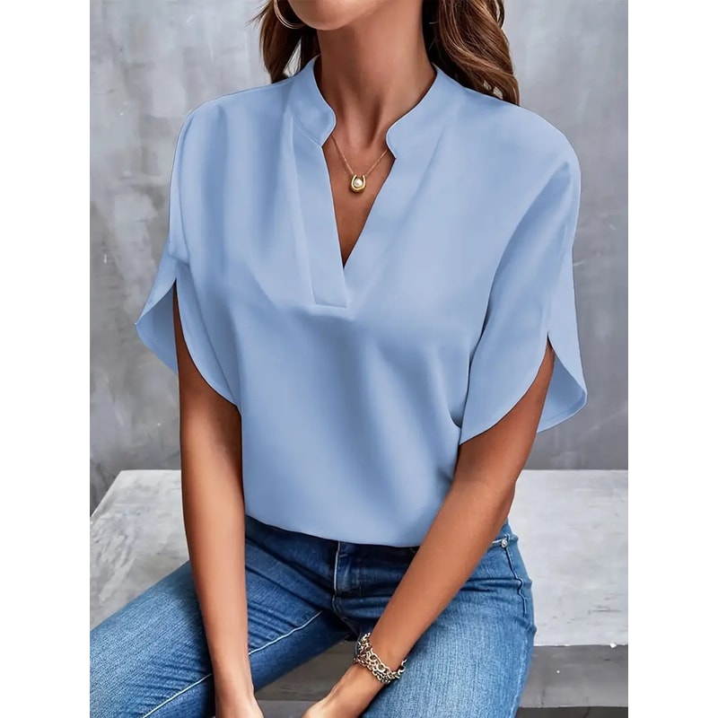 Women Fashion Vneck Half Sleeve Shirts Summer Casual Blouse Office Elegant Loose Blusas Tops 2