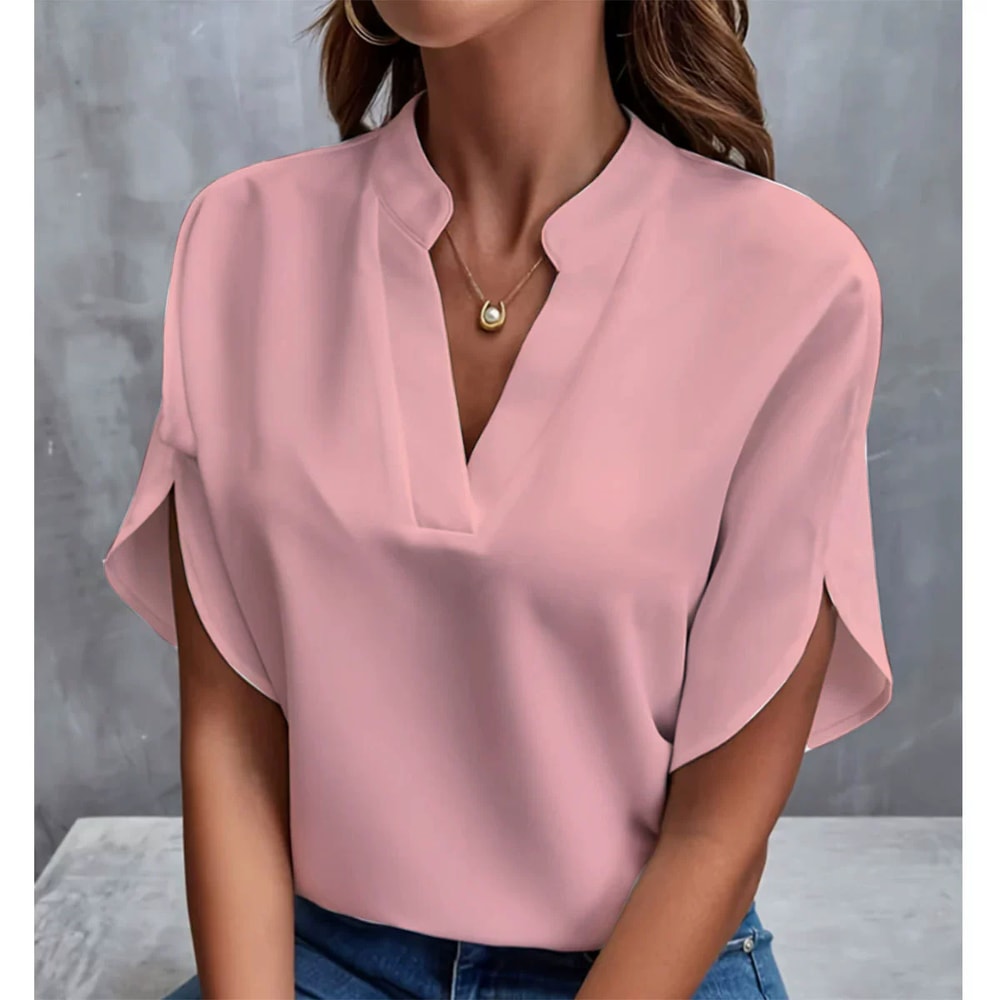 Women Fashion Vneck Half Sleeve Shirts Summer Casual Blouse Office Elegant Loose Blusas Tops 6