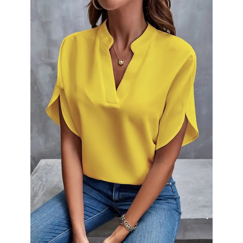 Women Fashion Vneck Half Sleeve Shirts Summer Casual Blouse Office Elegant Loose Blusas Tops 3