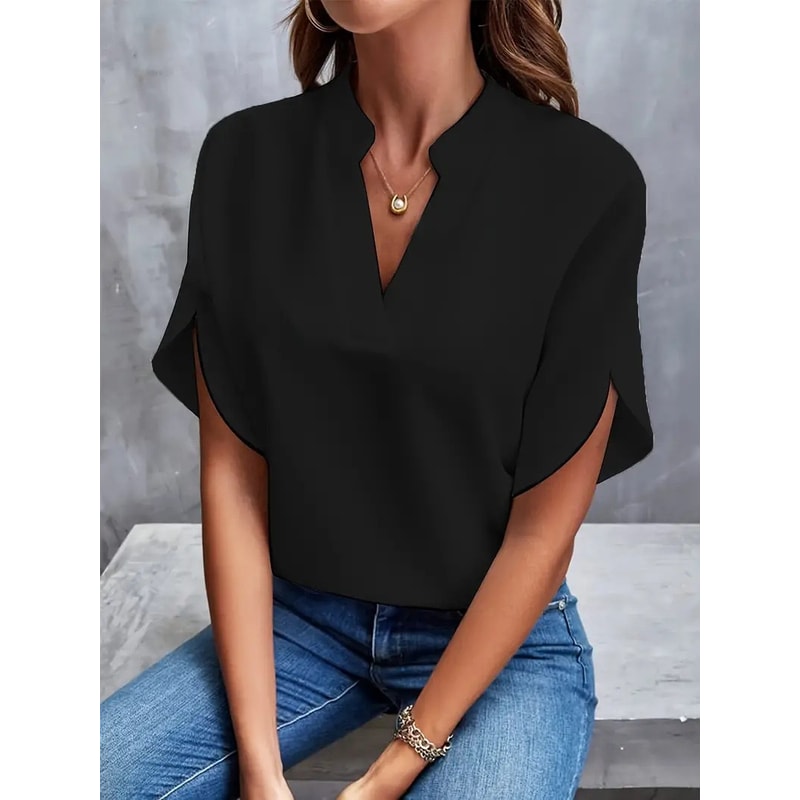 Women Fashion Vneck Half Sleeve Shirts Summer Casual Blouse Office Elegant Loose Blusas Tops 8
