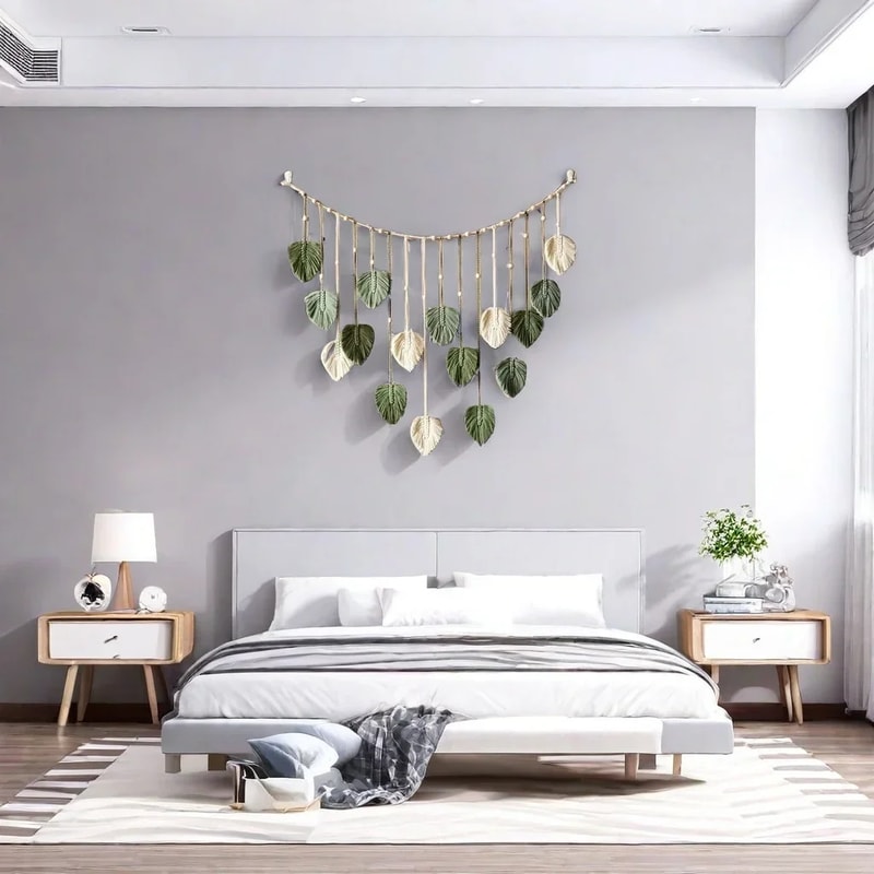 Boho Home Decoration Macrame Tapestry Wall Hanging For Living Room Bedroom Macrame Leaf Feather Art 4