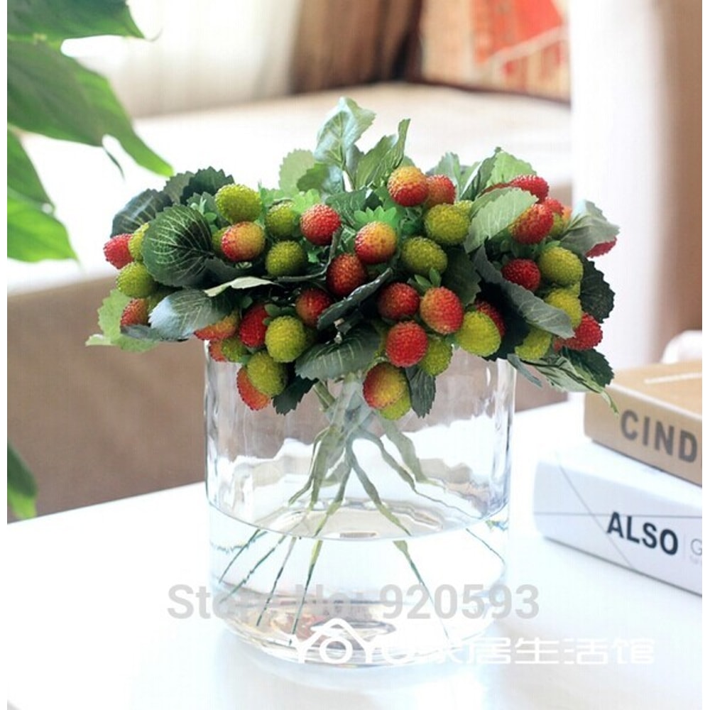 Christmas Berry Potted Plants 9 Heads Artificial Strawberry Fruit For Home Garden Wedding 3