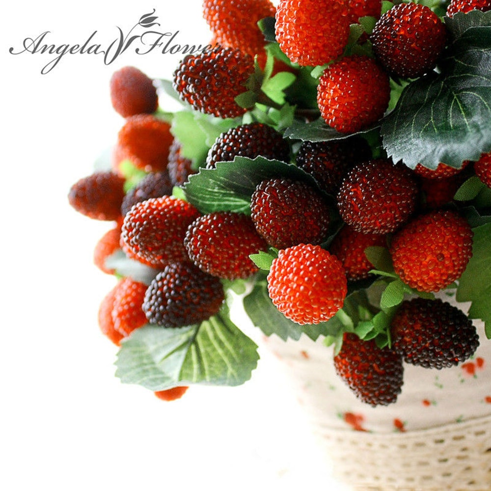 Christmas Berry Potted Plants 9 Heads Artificial Strawberry Fruit For Home Garden Wedding 4