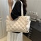 Diamond Patterned Cotton Shoulder Bag, Large Capacity Women Tote Bag