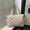 Diamond Patterned Cotton Shoulder Bag, Large Capacity Women Tote Bag