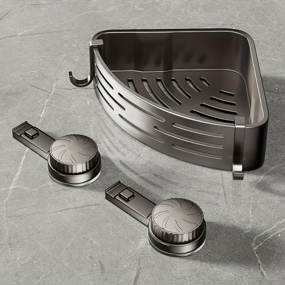 Multifunctional Storage Organizer with Hooks, Triangular Space-Saving Suction Cup Bathroom Shelf, No Drilling Required