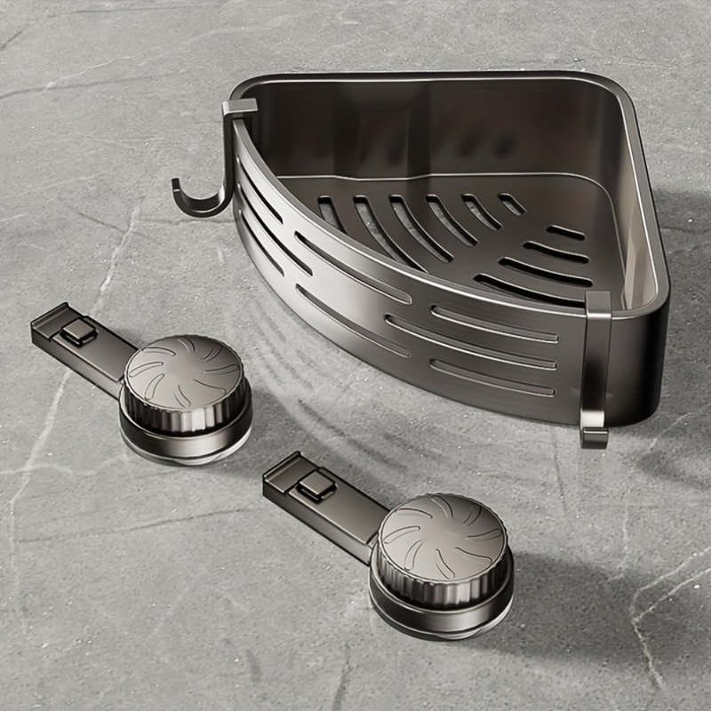 Multifunctional Storage Organizer with Hooks, Triangular Space-Saving Suction Cup Bathroom Shelf, No Drilling Required