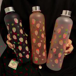 portable leak-proof strawberry pattern water bottle, ideal christmas gift for students and couples