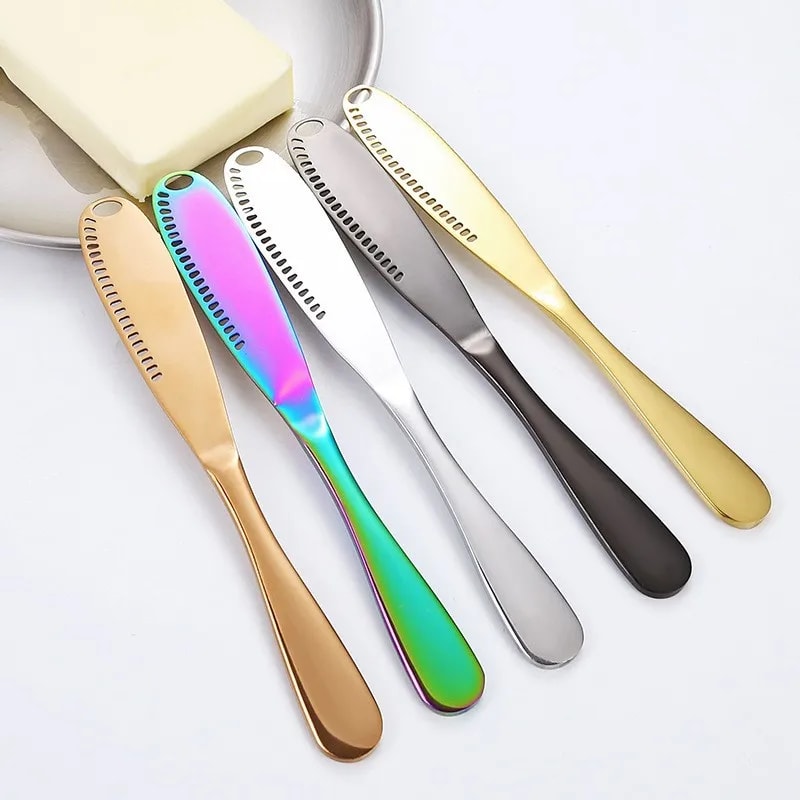 Stainless Steel Cheese Cutter Butter Knife With Holes Jam Knife Toast Cream Wipe Tool 5