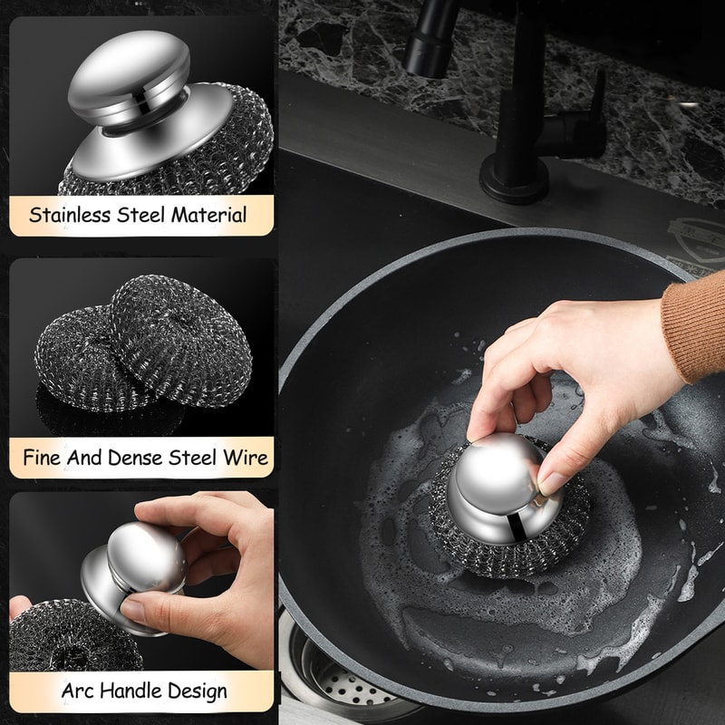 Stainless Steel Cleaning Brushes Steel Wool Scrubber With Handle For Cleaning Dishes Pots Pans Gril 2