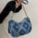 Women Tote Bag with Star Pattern Blue, Distressed Design, Golden-Tone Hardware Handbag for Stylish Everyday Use