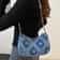 Women Tote Bag with Star Pattern Blue, Distressed Design, Golden-Tone Hardware Handbag for Stylish Everyday Use
