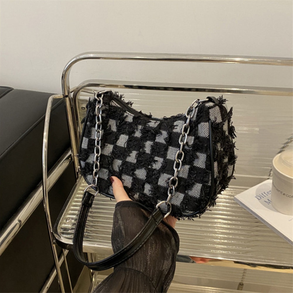 Women Tote Bag with Star Pattern Blue, Distressed Design, Golden-Tone Hardware Handbag for Stylish Everyday Use