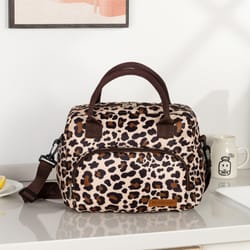american modern minimalist hand-held mommy ice pack, large capacity leopard print oxford cloth crossbody lunch bag