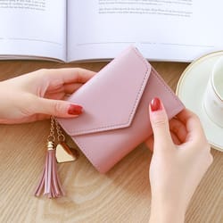 women luxury tassels wallet, fashion short pu leather wallet, small coin purse card holder pouch