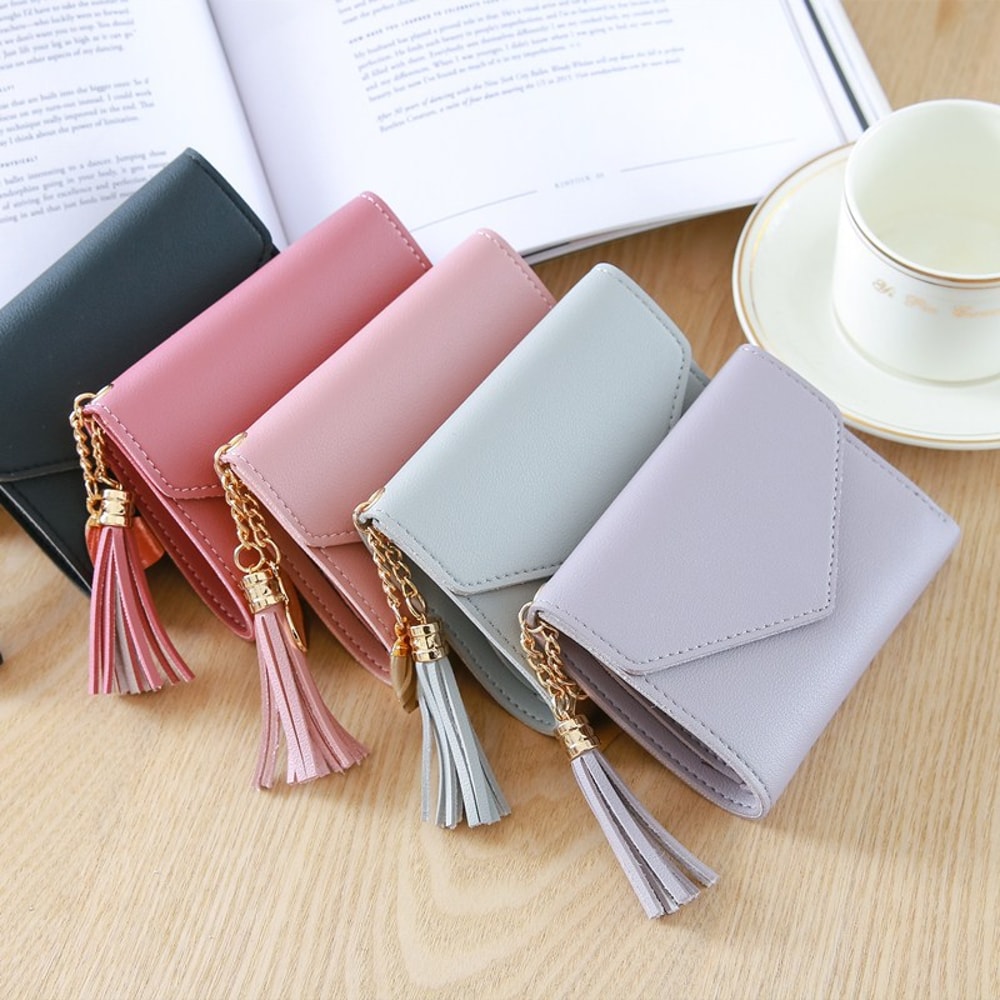 Women Luxury Tassels Wallet Fashion Short PU Leather Wallet Small Coin Purse Card Holder Pouch 2