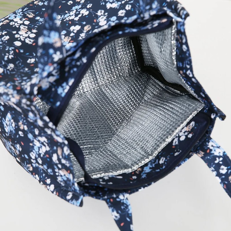Brand New FloralPrinted Handbag Zippered Work Lunch Box With Aluminum Foil Insulation 4
