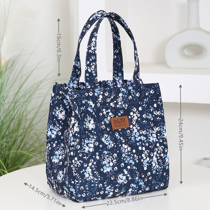 Brand New FloralPrinted Handbag Zippered Work Lunch Box With Aluminum Foil Insulation 5