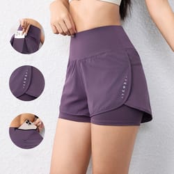 sports layer elastic waist quick-drying women's running shorts, active shorts with pockets, yoga shorts for women