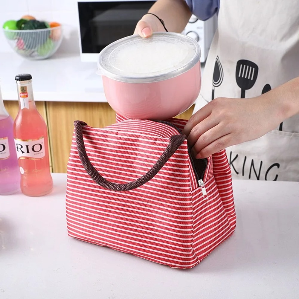 Isothermal Bag For Packaged Food New Stripes Lunch Bag For Women Thermal Refrigerator Pouch 2
