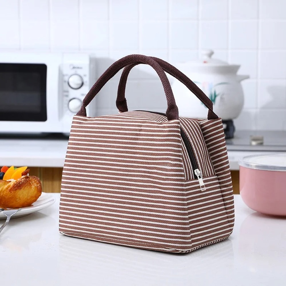 Isothermal Bag For Packaged Food New Stripes Lunch Bag For Women Thermal Refrigerator Pouch 5