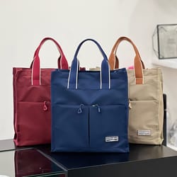 multi-pocket zipper closure school work bag, large capacity nylon tote bag, machine washable for students books lunch