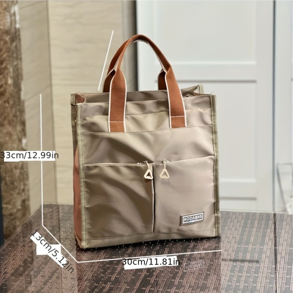 Multi-Pocket Zipper Closure School Work Bag, Large Capacity Nylon Tote Bag, Machine Washable for Students Books Lunch