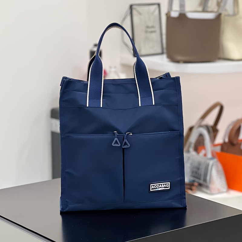 Multi-Pocket Zipper Closure School Work Bag, Large Capacity Nylon Tote Bag, Machine Washable for Students Books Lunch