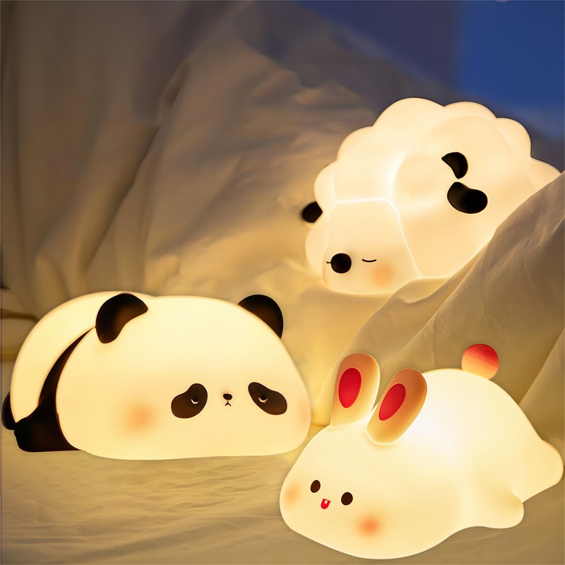 USB Rechargeable LED Night Lights Cute Sheep Panda Rabbit Silicone Bedside Decor For Kids 0