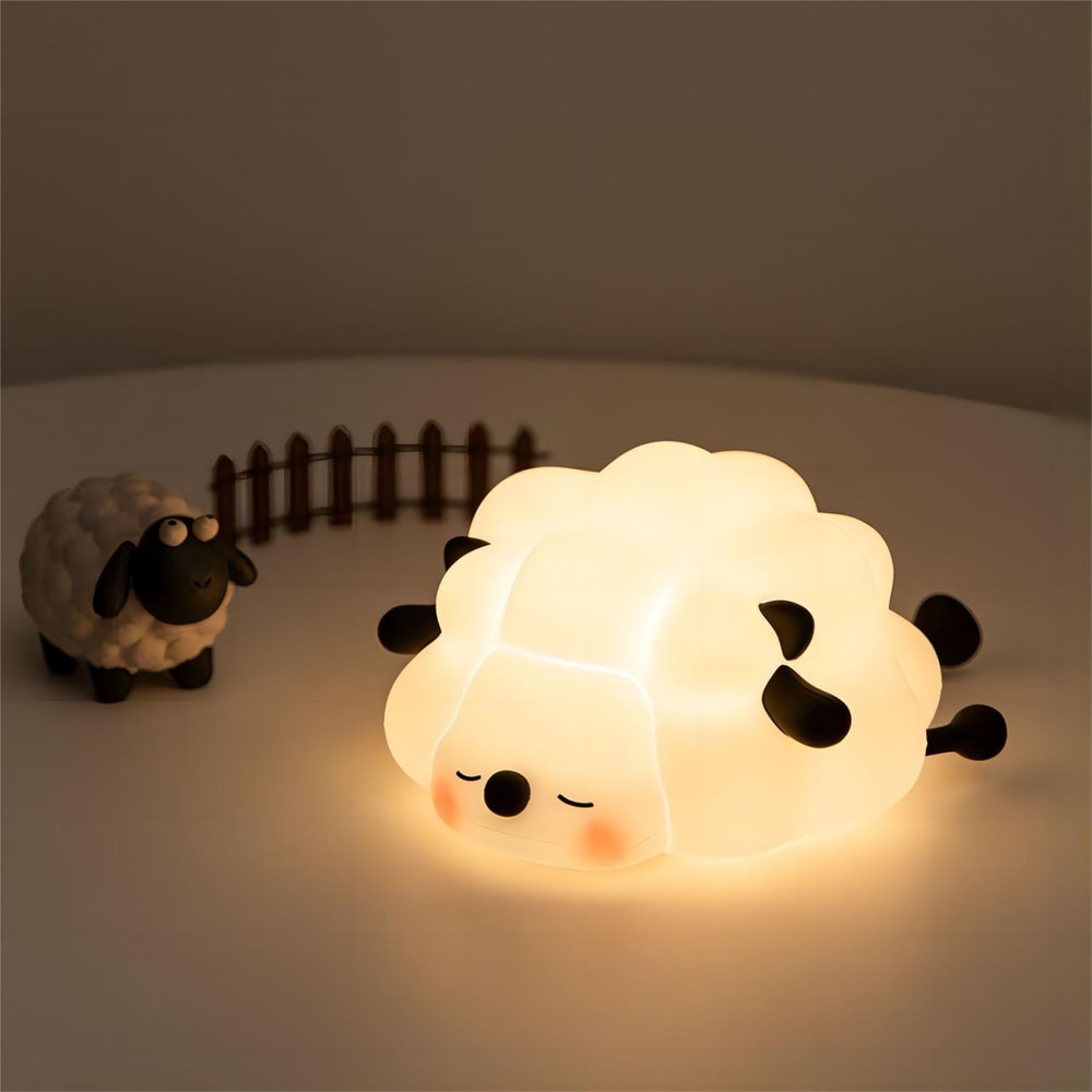 USB Rechargeable LED Night Lights Cute Sheep Panda Rabbit Silicone Bedside Decor For Kids 6