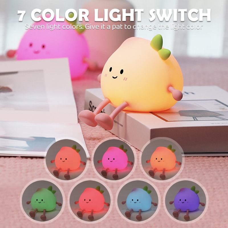 Rechargeable LED Nursery Nightlight With Tap Control Cute Silicone Peach Bedside Lamp 1