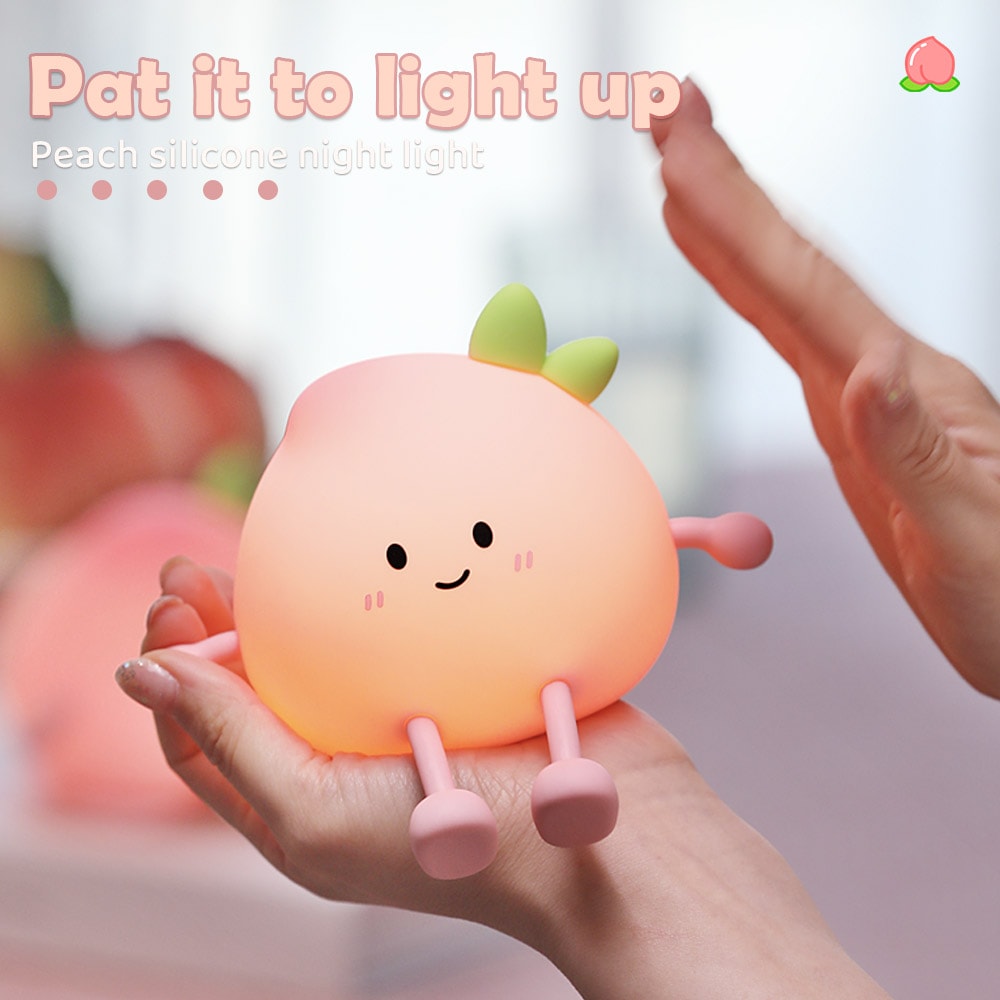 Rechargeable LED Nursery Nightlight With Tap Control Cute Silicone Peach Bedside Lamp 3