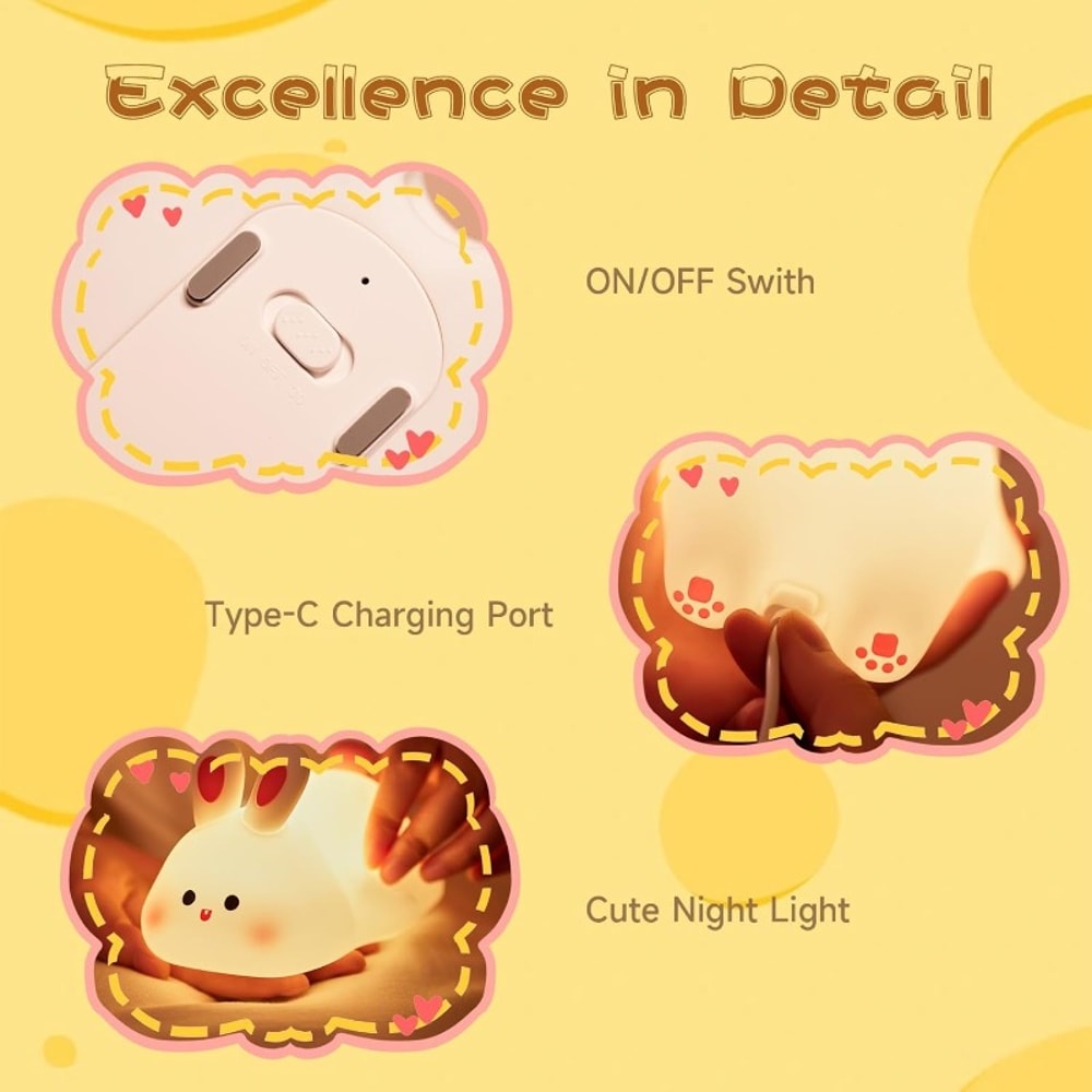 New LED Silicone Rabbit Night Light USB Rechargeable Perfect For Children Toys Christmas Atmospher 4